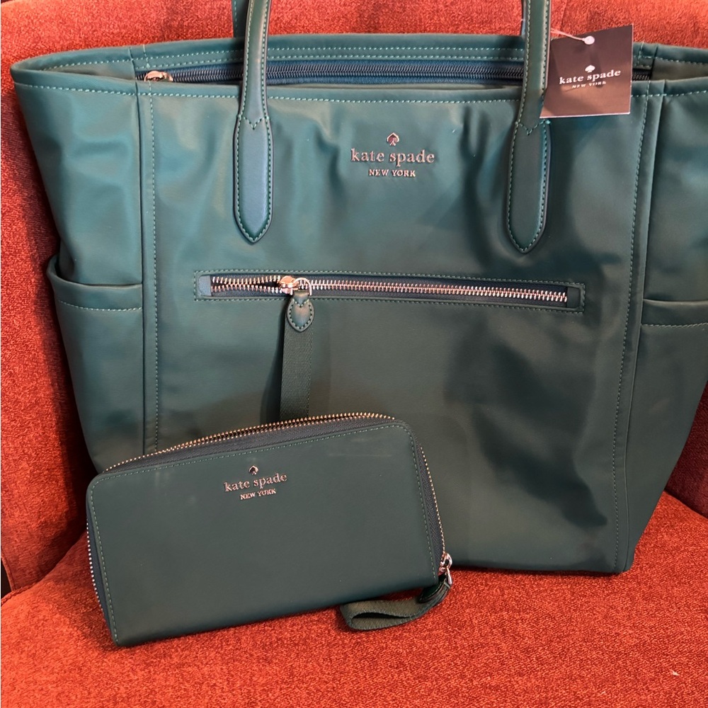 Kate Spade Green Tote and Wallet Set